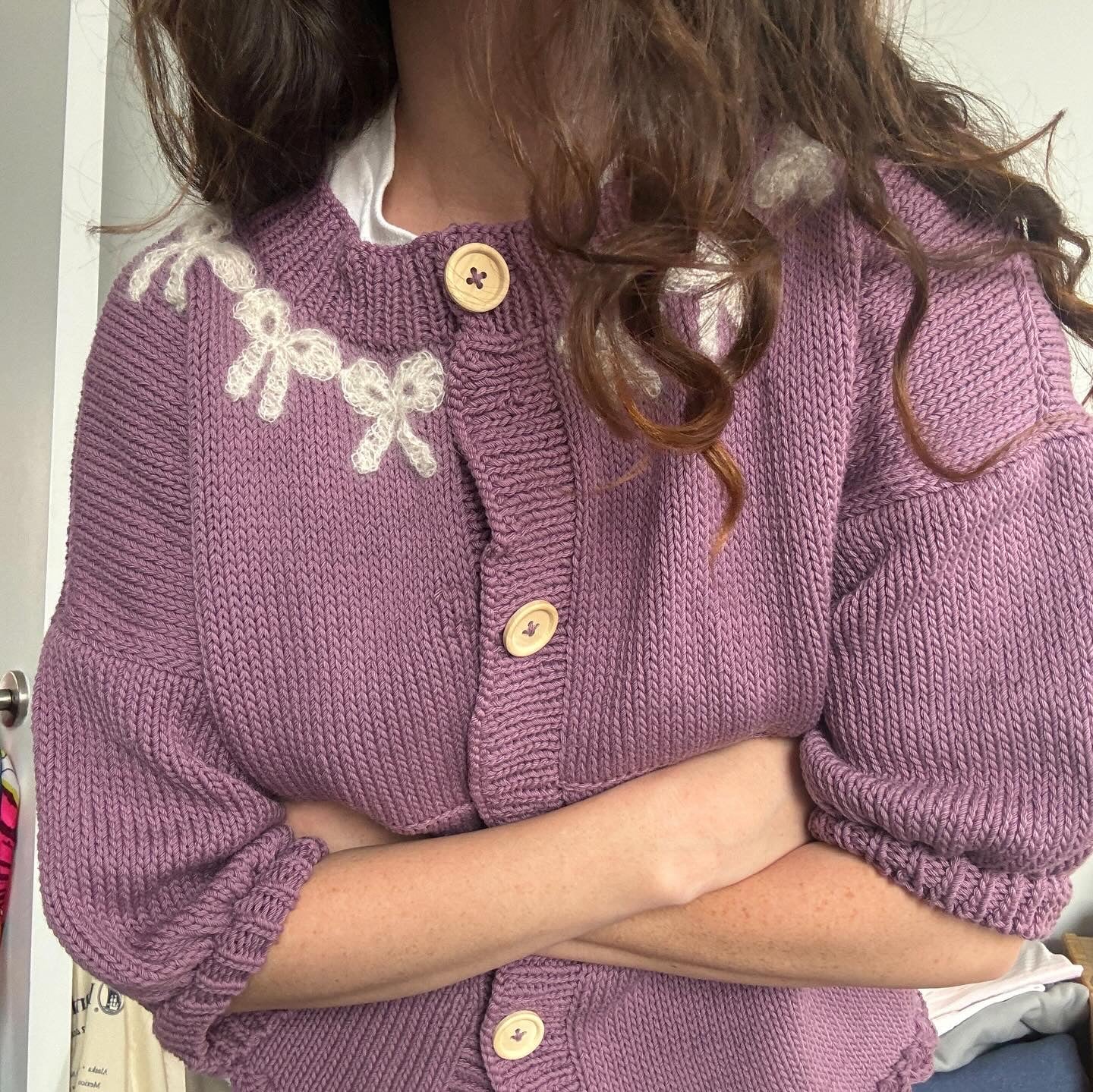 Mohair Bow Trim Cardigan Mauve