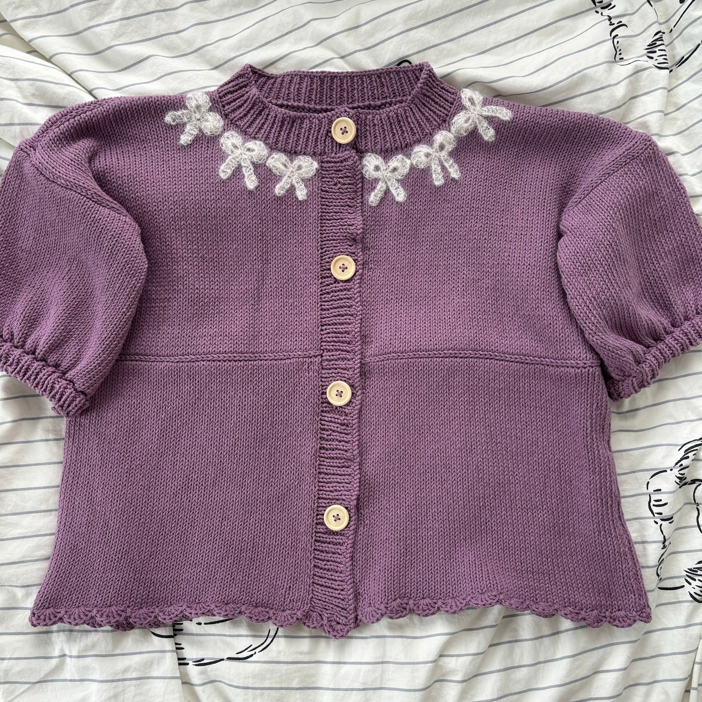 Mohair Bow Trim Cardigan Mauve