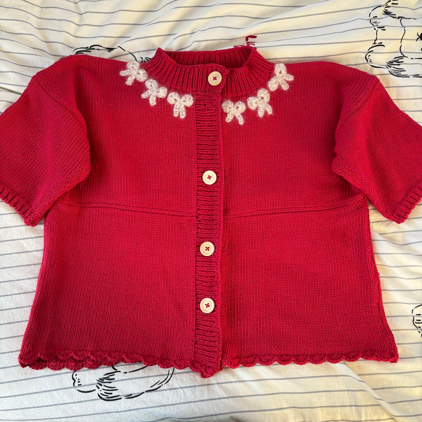 Mohair Bow Trim Cardigan Red