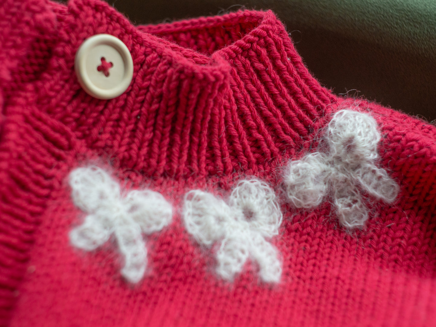 Mohair Bow Trim Cardigan Red