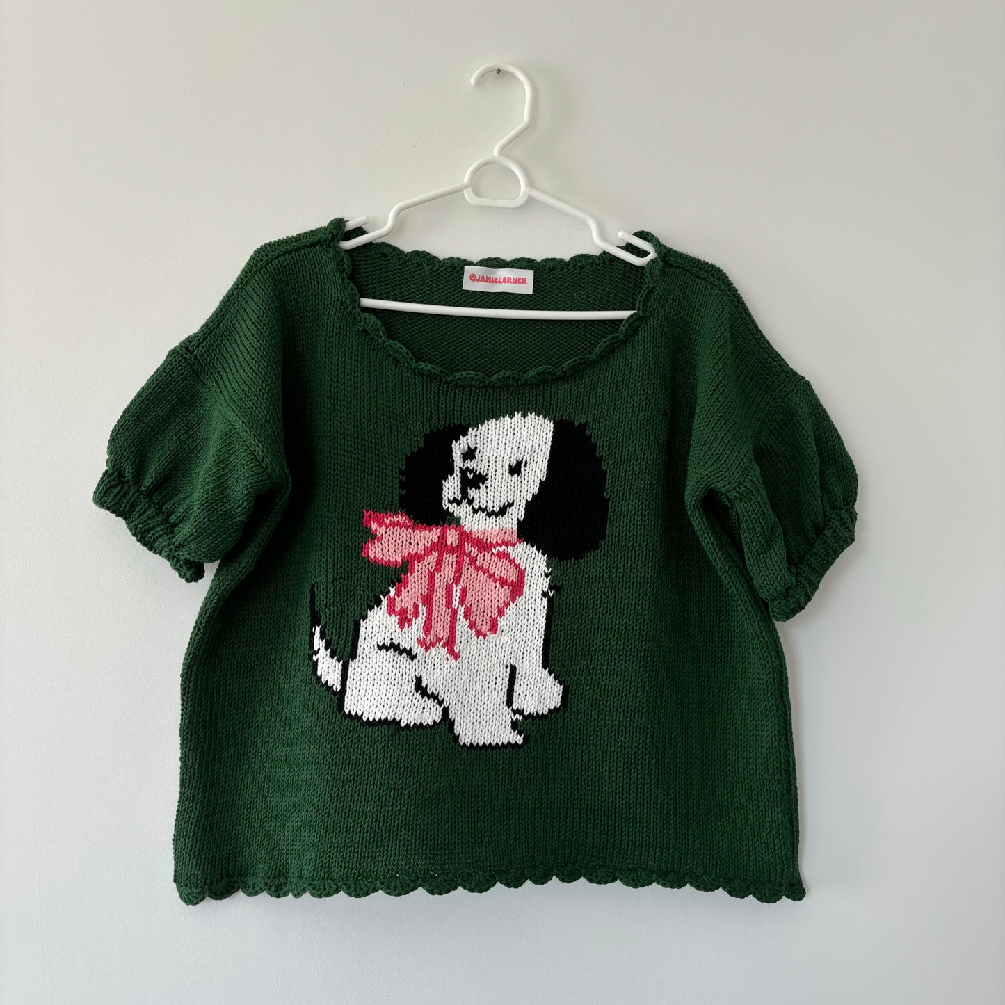 Hunter Green Puppy Short Sleeve Sweater