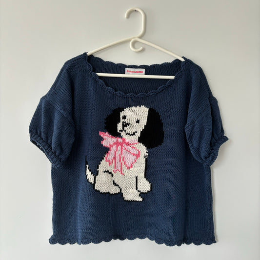 Navy Puppy Short Sleeve Sweater