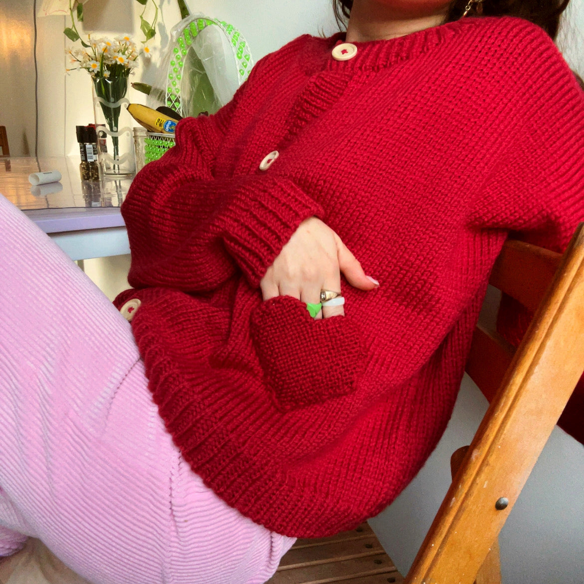 Red Heart Pocket Sweater